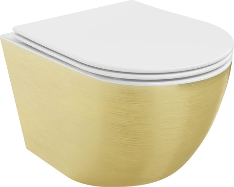 MEXEN LENA RIMLESS TOILET BOWL WITH SLIM SOFT-CLOSE SEAT, DUROPLAST, WHITE/GOLD LINES PATTERN