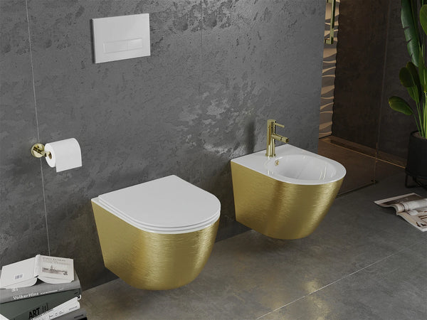 MEXEN LENA RIMLESS TOILET BOWL WITH SLIM SOFT-CLOSE SEAT, DUROPLAST, WHITE/GOLD LINES PATTERN