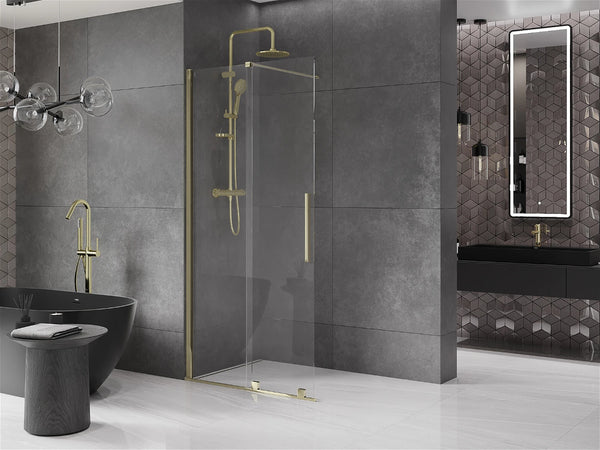 MEXEN VELAR WALK-IN SLIDING SHOWER DOOR -TRANSPARENT, GOLD