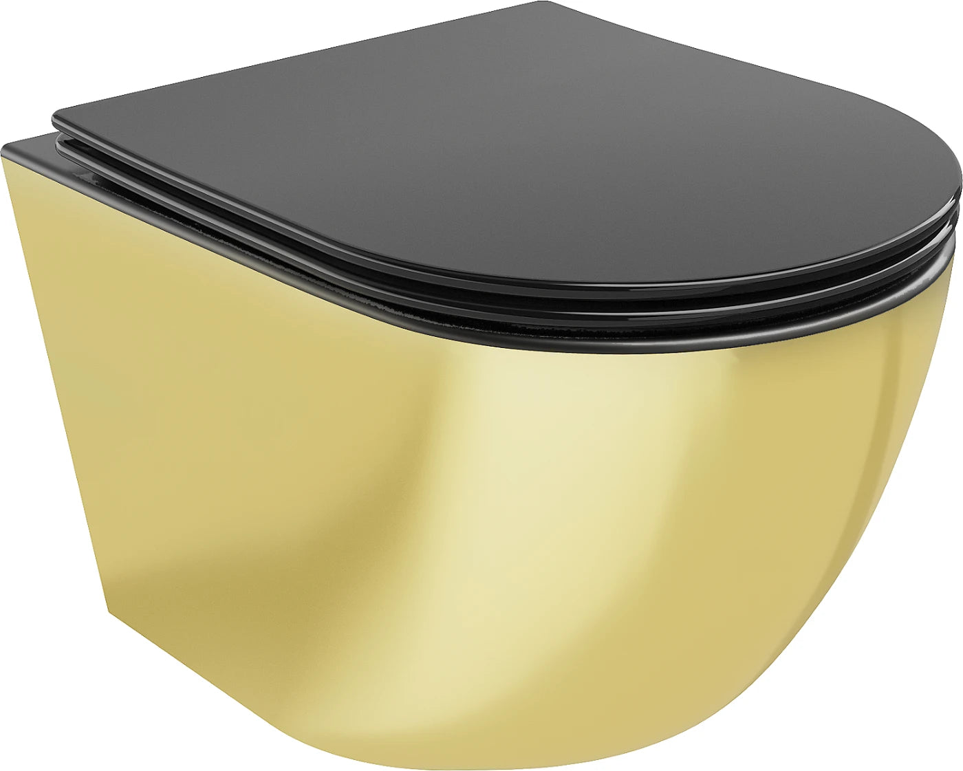 MEXEN LENA RIMLESS TOILET BOWL WITH SLIM SOFT-CLOSE SEAT, DUROPLAST, MATT BLACK/GOLD