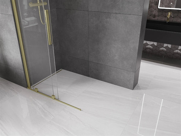 MEXEN VELAR WALK-IN SLIDING SHOWER DOOR-TRANSPARENT, BRUSHED GOLD