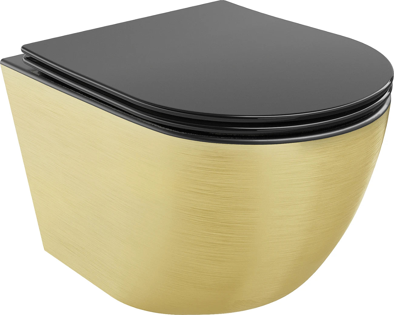 MEXEN LENA RIMLESS TOILET BOWL WITH SLIM SOFT-CLOSE SEAT, DUROPLAST, MATT BLACK/GOLD LINES PATTERN