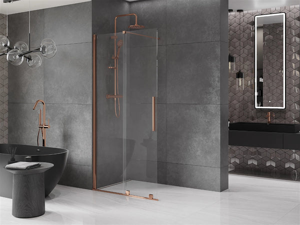 MEXEN VELAR WALK-IN SLIDING SHOWER DOOR-TRANSPARENT, ROSE GOLD