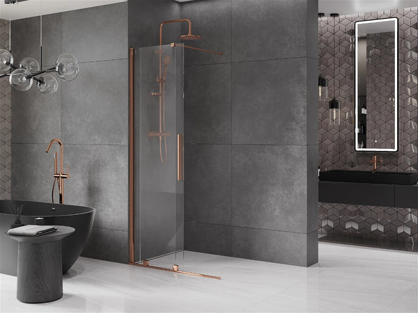 MEXEN VELAR WALK-IN SLIDING SHOWER DOOR-TRANSPARENT, ROSE GOLD