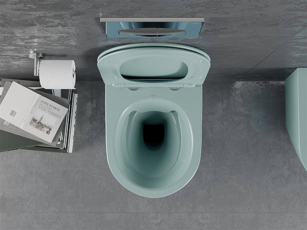 MEXEN LENA RIMLESS TOILET BOWL WITH SLOW-CLOSE SLIM SEAT, DUROPLAST, LIGHT GREEN MATT -