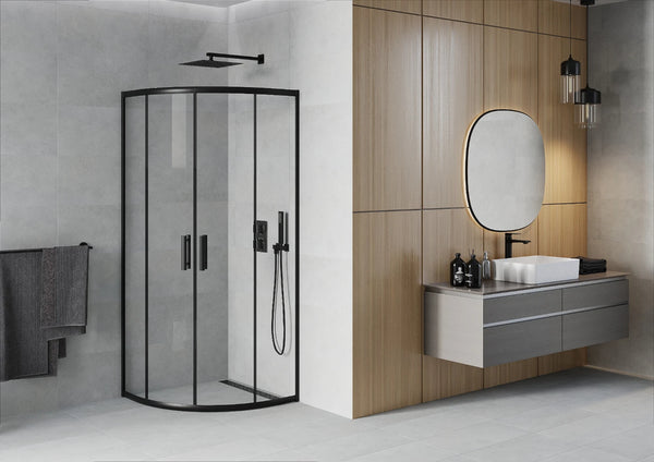 MEXEN RIO SHOWER ENCLOSURE-HALF ROUND-TRANSPARENT, BLACK