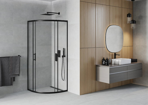 MEXEN RIO SHOWER ENCLOSURE-HALF ROUND-TRANSPARENT, BLACK