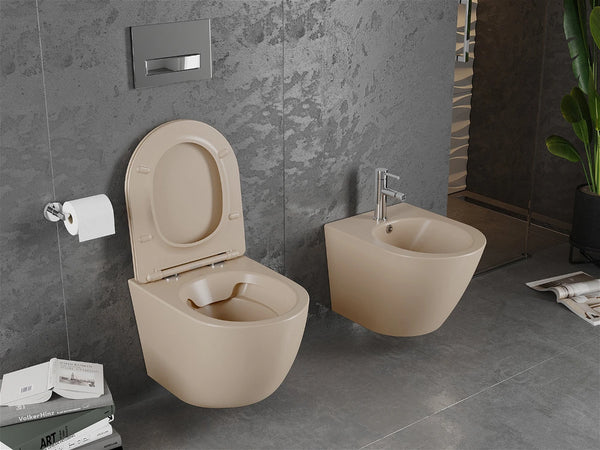 MEXEN LENA RIMLESS TOILET BOWL WITH SLOW-CLOSE SLIM SEAT, DUROPLAST, CAPPUCCINO MATT