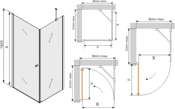 MEXEN PRETORIA SHOWER ENCLOSURE WITH TILTING DOORS/ TRANSPARENT/GOLD