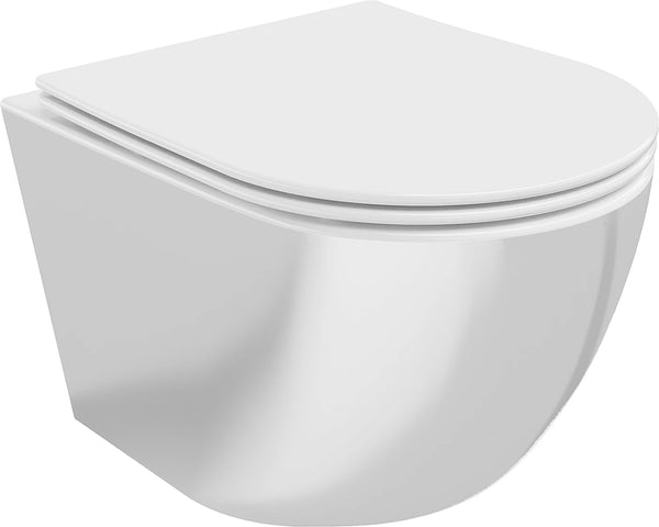 MEXEN LENA RIMLESS TOILET BOWL WITH SLIM SOFT-CLOSE SEAT, DUROPLAST, WHITE/SILVER