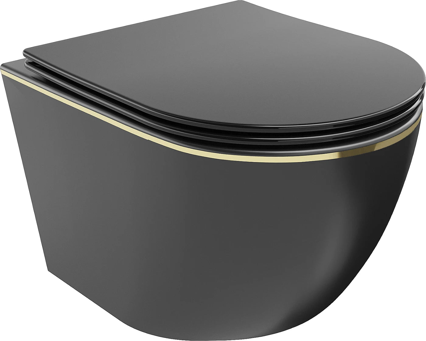 MEXEN LENA RIMLESS TOILET BOWL WITH SLIM SOFT-CLOSE SEAT, DUROPLAST, MATT BLACK/GOLD LINE