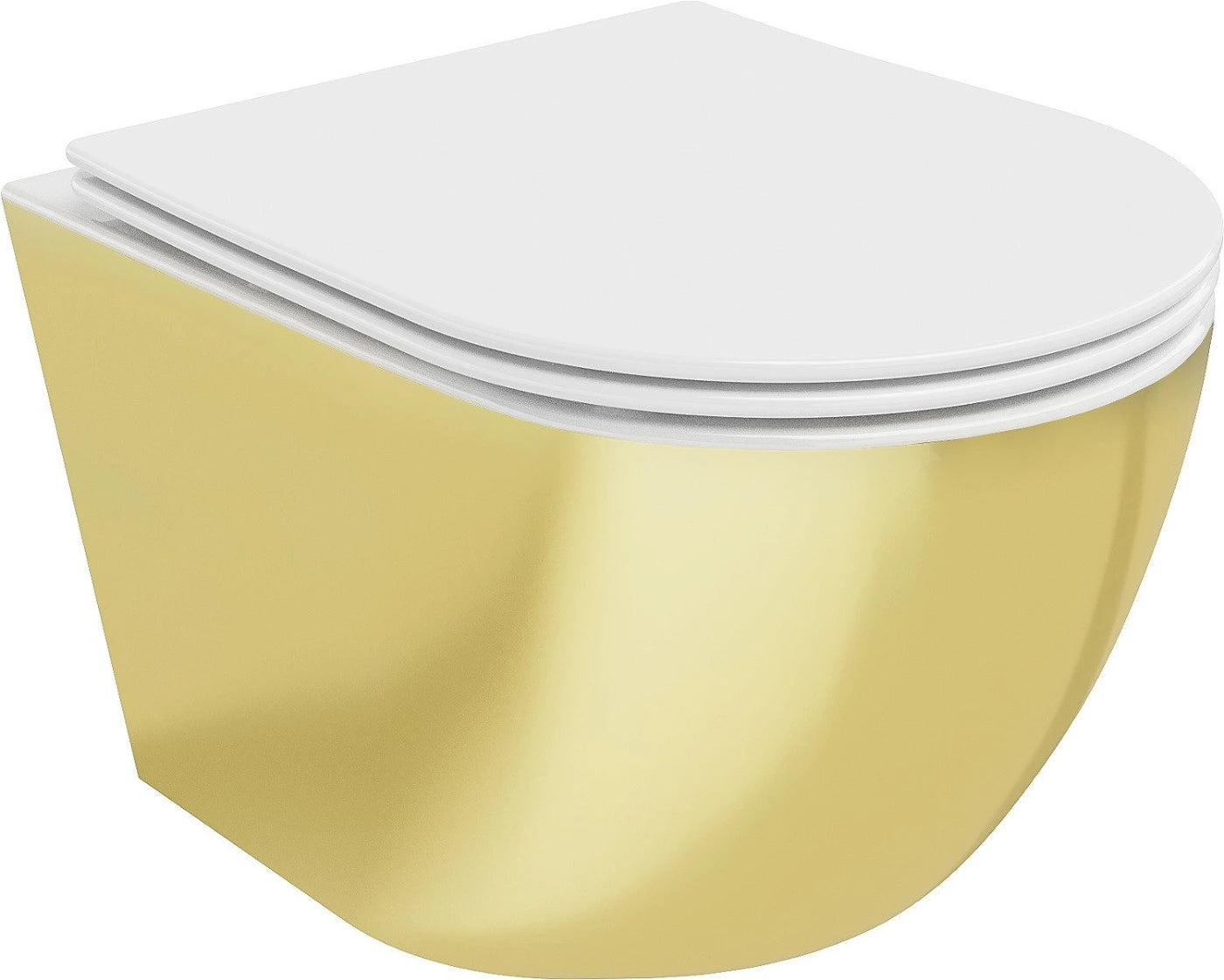 MEXEN LENA RIMLESS TOILET BOWL WITH SLIM SOFT-CLOSE SEAT, DUROPLAST, WHITE/GOLD