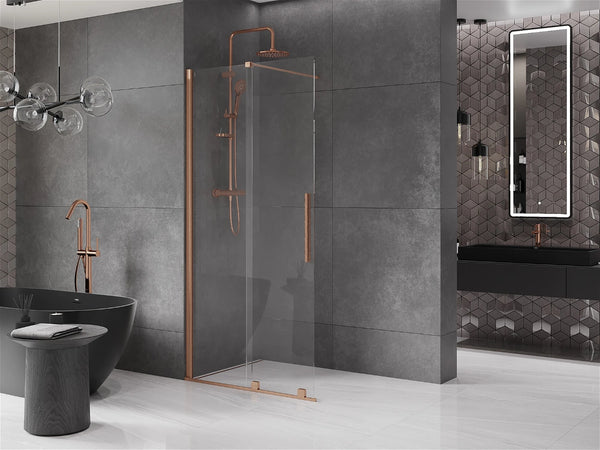 MEXEN VELAR WALK-IN SLIDING SHOWER DOOR -TRANSPARENT, BRUSHED COPPER