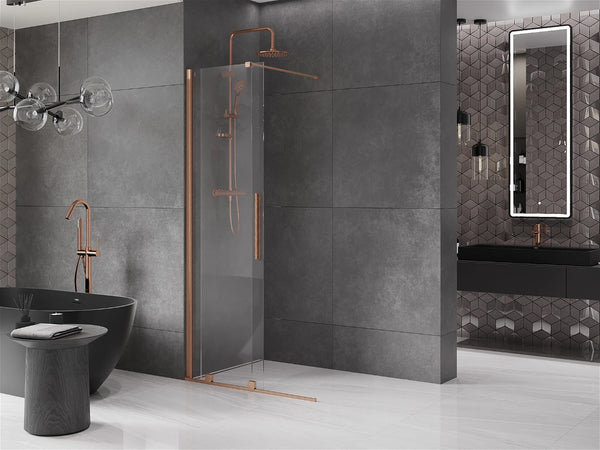 MEXEN VELAR WALK-IN SLIDING SHOWER DOOR -TRANSPARENT, BRUSHED COPPER