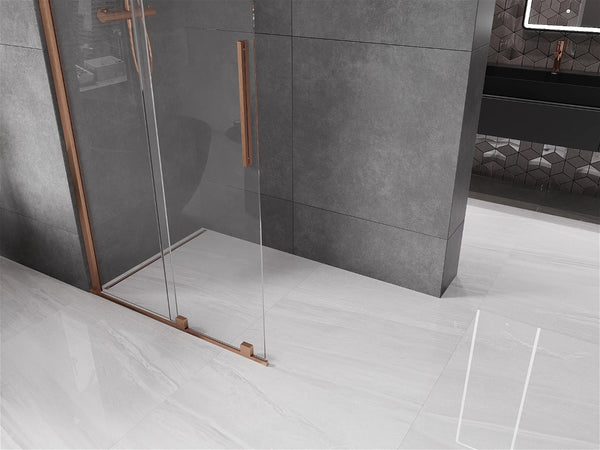 MEXEN VELAR WALK-IN SLIDING SHOWER DOOR -TRANSPARENT, BRUSHED COPPER