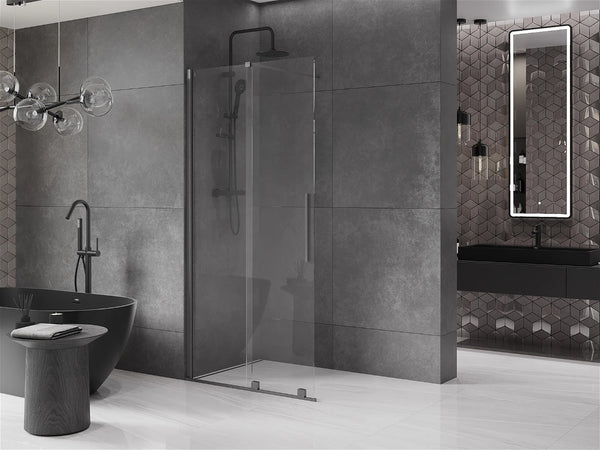 MEXEN VELAR WALK-IN SLIDING SHOWER DOOR- TRANSPARENT, GUN GRAY BRUSHED