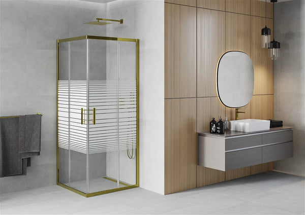 MEXEN RIO SHOWER ENCLOSURE-SQUARE-STRIPES/GOLD