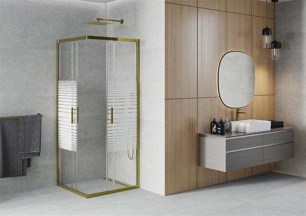 MEXEN RIO SHOWER ENCLOSURE-SQUARE-STRIPES/GOLD