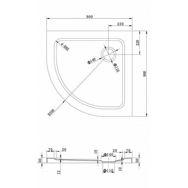 SHOWER TRAY SLIM QUADRANT 900x900mm - OkBaths