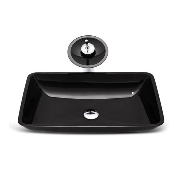 VELDMAN BLACK GLASS RECTANGULAR SINK + ACCESSORIES TO CHOOSE