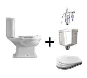 RETRO SET-BACK TO WALL TOILET+ TOILET BOARD SLOWLY CLOSING+ FLUSH+FLUSHING SYSTEM WHITE/CHROME - OkBaths