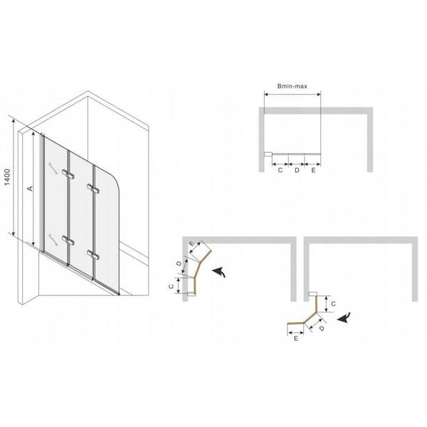 FELIX BATH SCREEN 3 PANELS 1200x1400mm - OkBaths