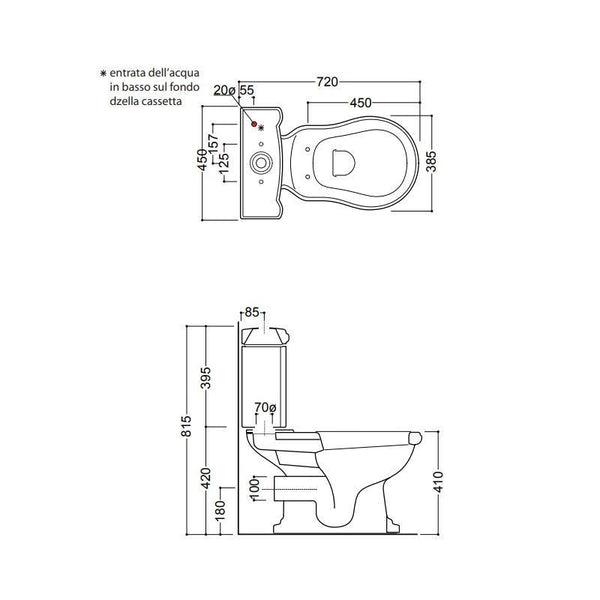 RETRO SET-BACK TO WALL TOILET+ TOILET BOARD SLOWLY CLOSING+ FLUSH+FLUSHING SYSTEM WHITE/CHROME - OkBaths