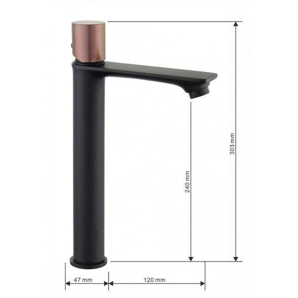 ROYO ONE BASIN TAP BLACK-ROSE GOLD TALL + 5 MORE COLOURS - OkBaths