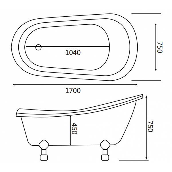 MEXEN RETRO FREESTANDING BATH 1700x750mm GOLD LEGS