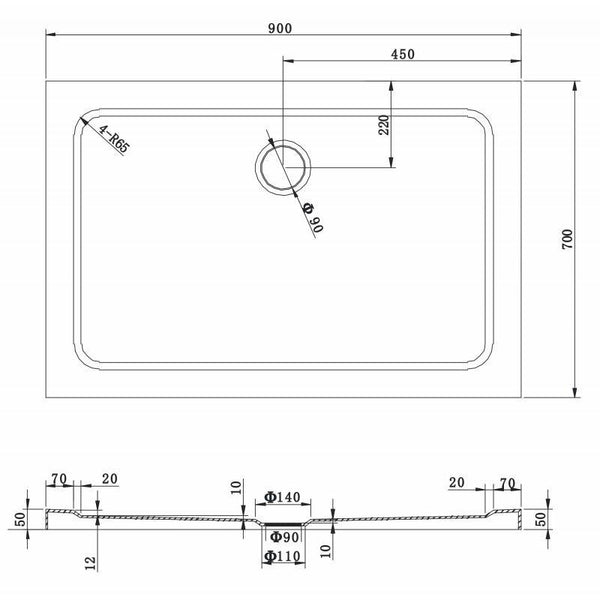 SHOWER TRAY SLIM RECTANGULAR 900x800mm - OkBaths