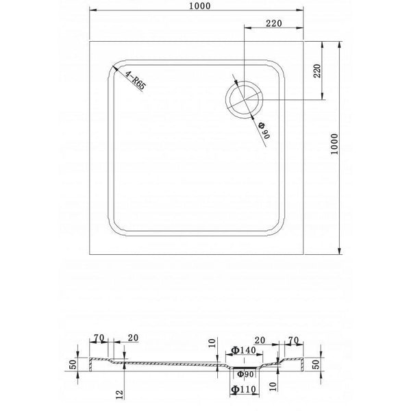 SHOWER TRAY SLIM SQUARE 1000x1000mm - OkBaths