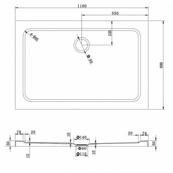 SHOWER TRAY SLIM RECTANGULAR 1100x800mm - OkBaths