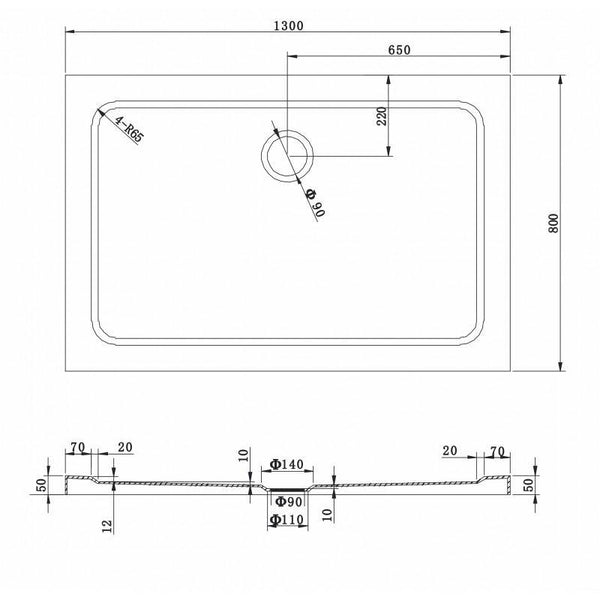 SHOWER TRAY SLIM RECTANGULAR 1300x800mm - OkBaths