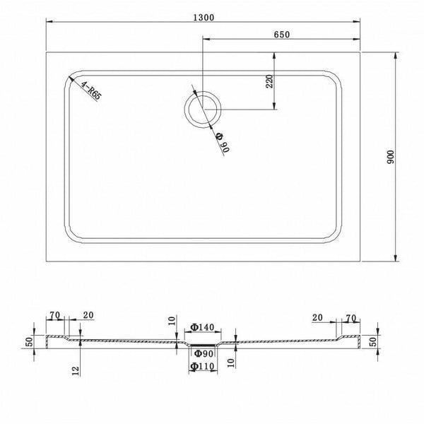 SHOWER TRAY SLIM RECTANGULAR 1300x900mm - OkBaths