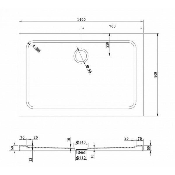 SHOWER TRAY SLIM RECTANGULAR 1400x900mm - OkBaths