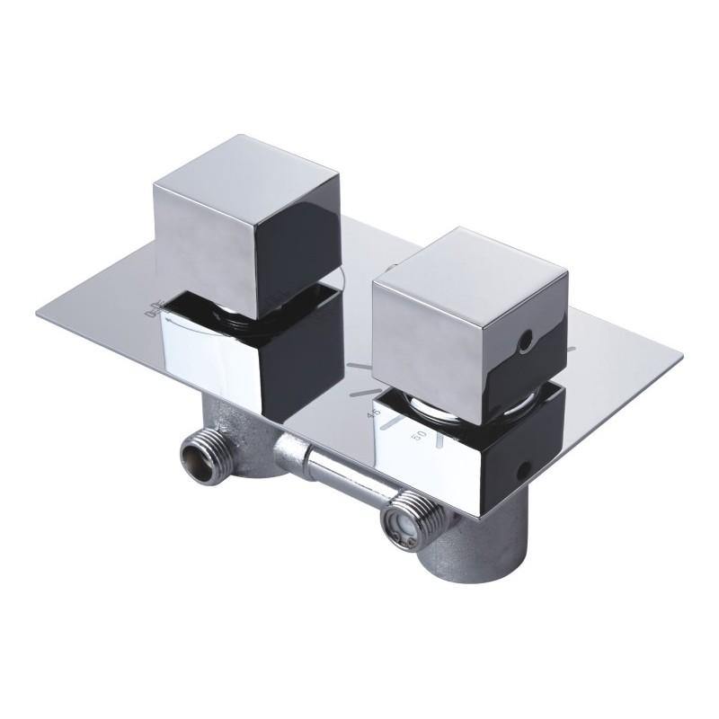 CUBE SHOWER-BATH TAP CONCEALED 2 OUTPUTS CHROME THERMOSTATIC - OkBaths