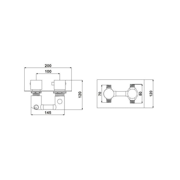 CUBE SHOWER-BATH TAP CONCEALED 2 OUTPUTS CHROME THERMOSTATIC - OkBaths