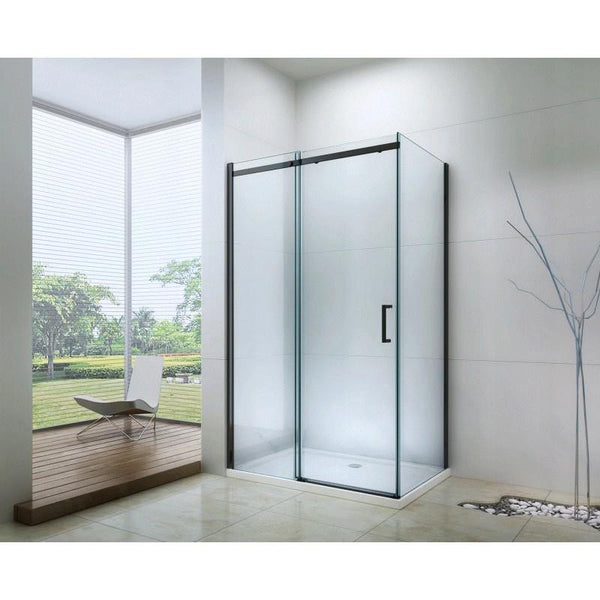 OMEGA SHOWER ENCLOSURE WITH SLIDING DOORS,GLASS THICKNESS 8mm,TRANSPARENT-BLACK FINISH - OkBaths