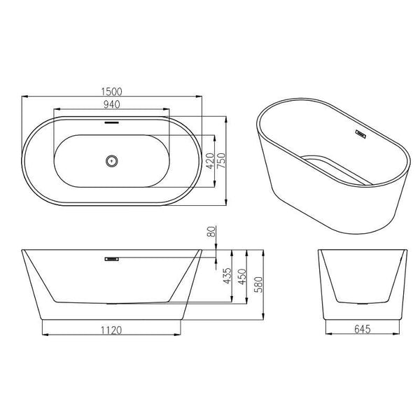 FLAVIA FREESTANDING BATH 1500x750mm - OkBaths