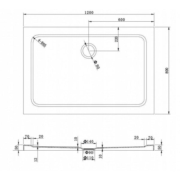 SHOWER TRAY SLIM RECTANGULAR 1200x800mm - OkBaths