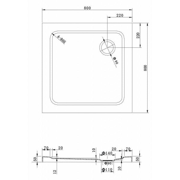 SHOWER TRAY SLIM SQUARE 800x800mm - OkBaths