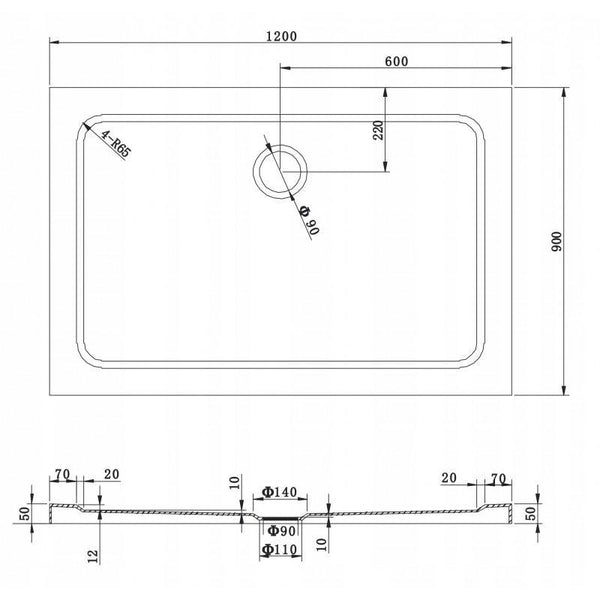 SHOWER TRAY SLIM RECTANGULAR 1200x900mm - OkBaths