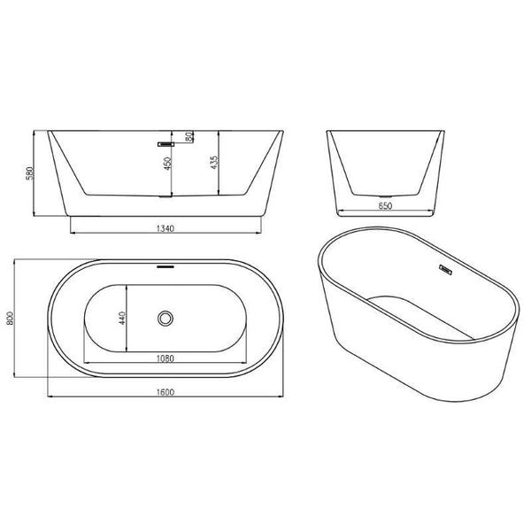 FLAVIA FREESTANDING BATH 1600x800mm - OkBaths