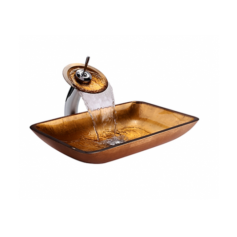 VELDMAN GOLD GLASS RECTANGULAR SINK + ACCESSORIES TO CHOOSE