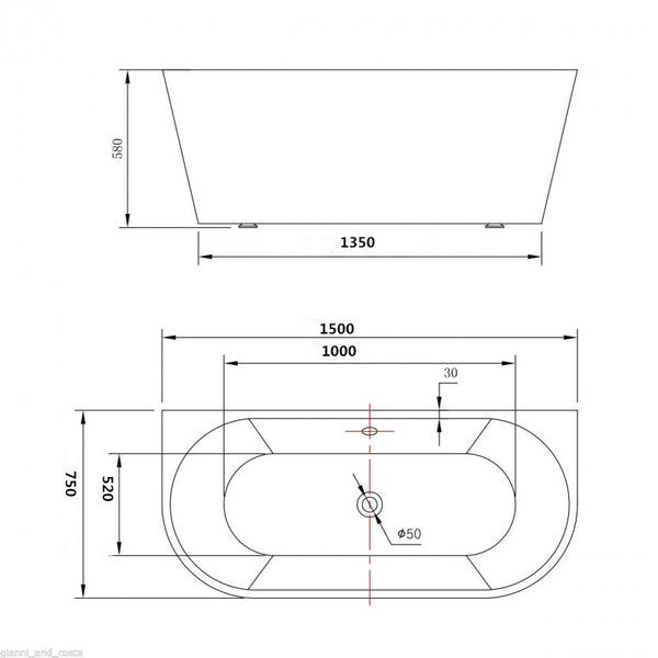 MEXEN OVAL FREESTANDING BACK-TO-WALL BATH 1500x750mm