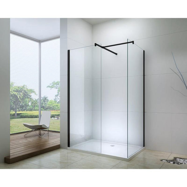 FOX SHOWER WALK IN CHROME BLACK FINISH 6mm GLASS THICKNESS - OkBaths