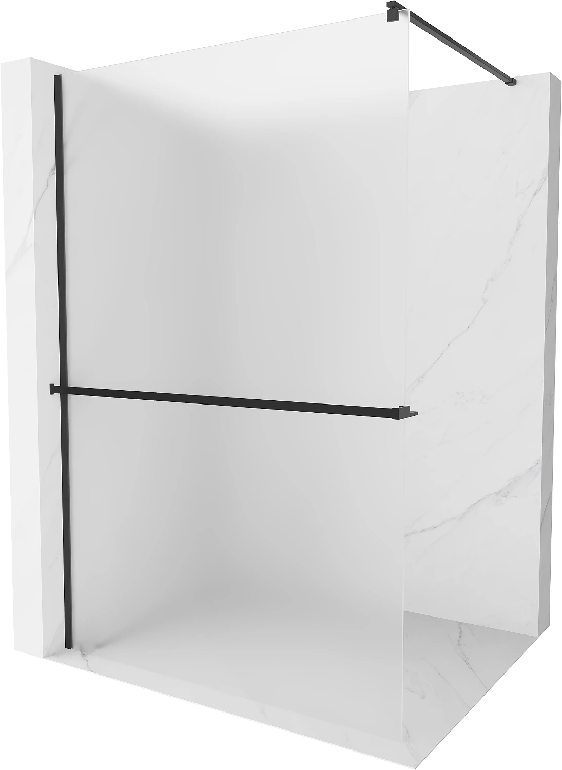 MEXEN KIOTO SHOWER SCREEN WITH SHELF AND RAIL-WHITE FROST-BLACK PROFILE-VARIETY SIZES