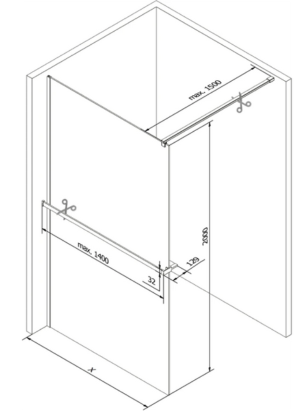 MEXEN KIOTO SHOWER SCREEN WITH SHELF AND RAIL-WHITE FROST-BLACK PROFILE-VARIETY SIZES