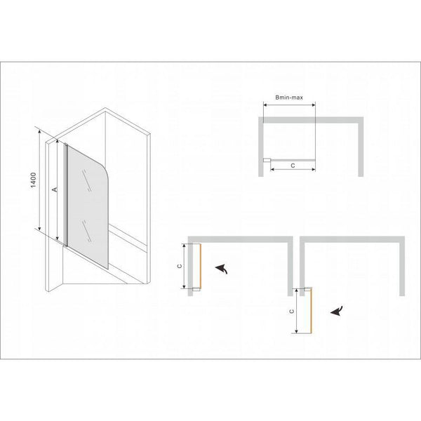 FELIX BATH SCREEN 1 PANEL 700x1400mm - OkBaths