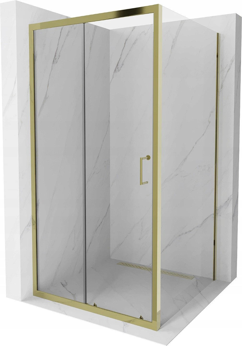 MEXEN APIA SHOWER ENCLOSURE WITH SLIDING DOORS-TRANSPARENT/GOLD PROFILE 5MM GLASS THICKNESS